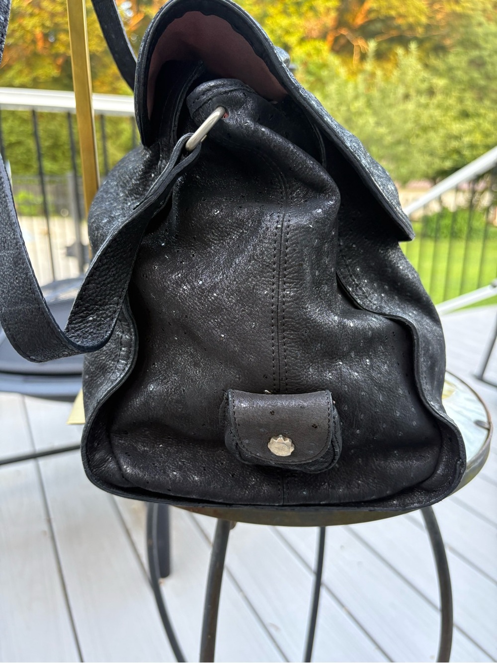 See by Chloé Vintage Black Ostrich-Embossed Leather Satchel Messenger Bag - Picture 4 of 13